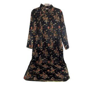 Yi Fang Asian Cheongsam Dress Women Black Embroidered Dragon Peacock Side Slit